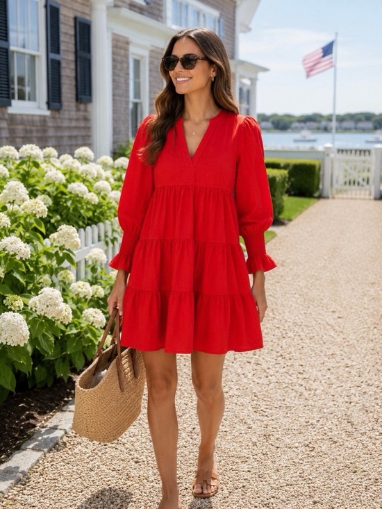 Pomander Place Dresses & Skirts - Tuckernuck Pomander Place Red Kenzo Dress S Crepe Puff Sleeve Tiered